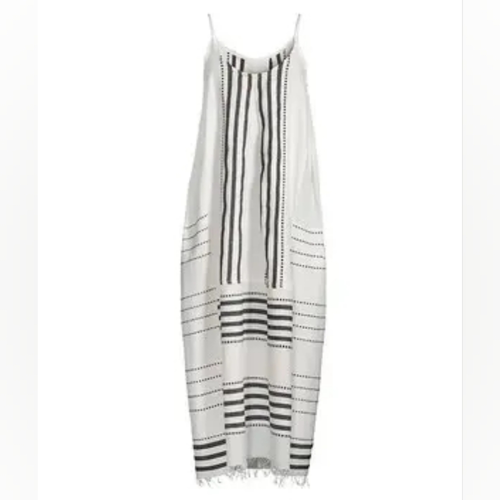 Lemlem Eshe Slip Dress In Ivory/Black Size L